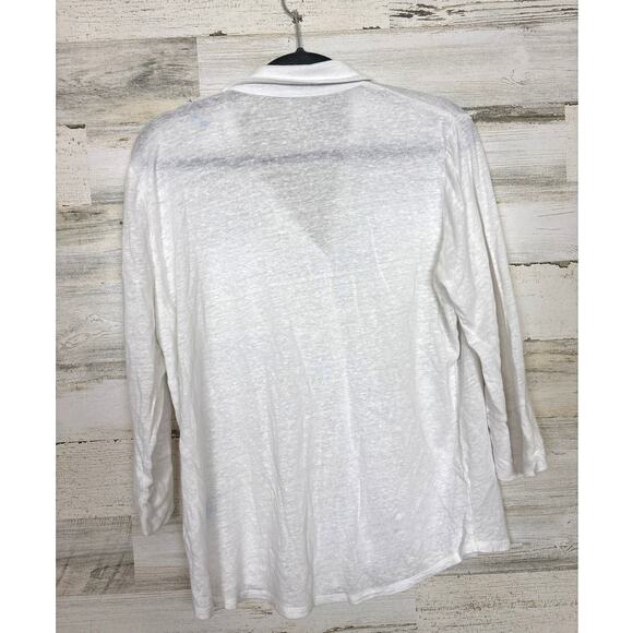 J. McLaughlin Womens Large White Linen Button Down Lightweight Blouse Top - Picture 2 of 5